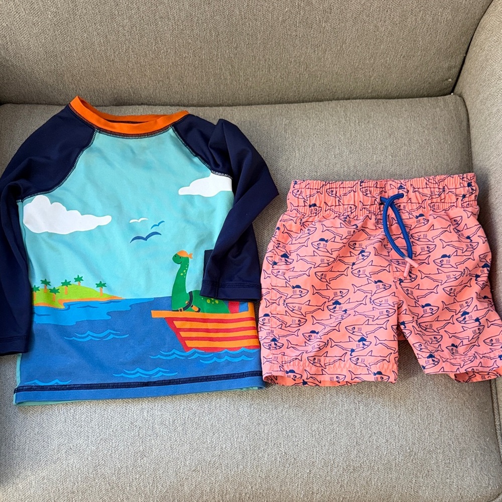 2t EUC Cat & Jack UPF 50+ Rashguard and Neon Shark Swim Rashguard Set